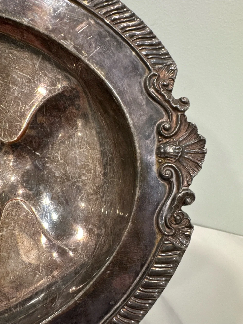 Silver-copper  Decorative Oval Serving Tray with Leaf Motif,  vintage